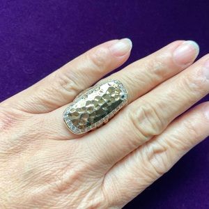 MX Signed Two Tone Rectangle Statement Ring